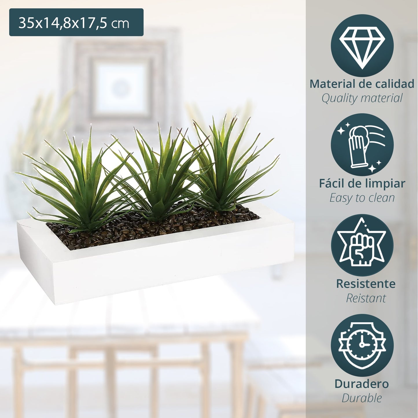 Centro De Mesa - 3 Aloe Vera - L.35 X P.14,8 X A 17, Verde_1