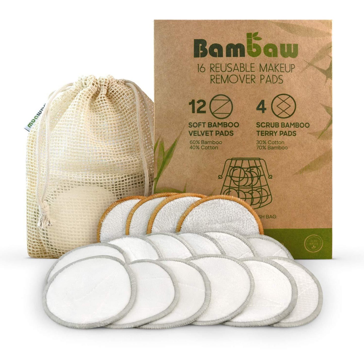 Discos desmaquilhantes reutilizáveis ​​Bambaw, caixa de 10 unidades