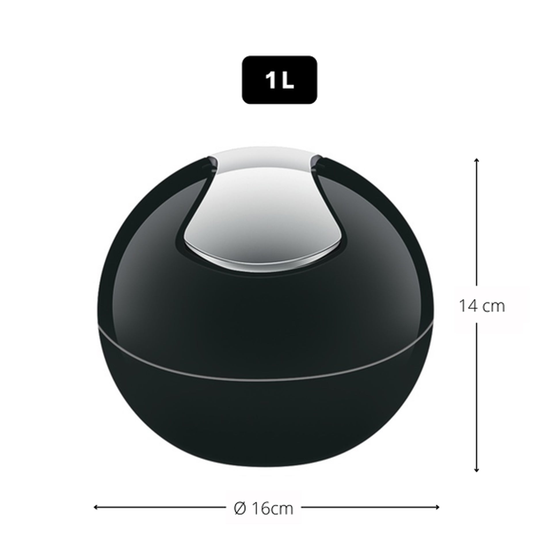 Spirella Colección Bowl, Papelera Ø16 X 14 Cm (1 Litro), Poliestirol, Negro