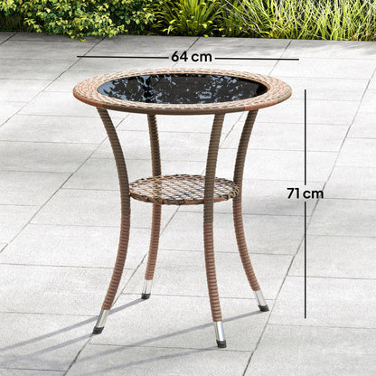 Outsunny Mesa De Ratán Redonda Ø64x71 Cm Con Estante Marco De Acero Marrón_2