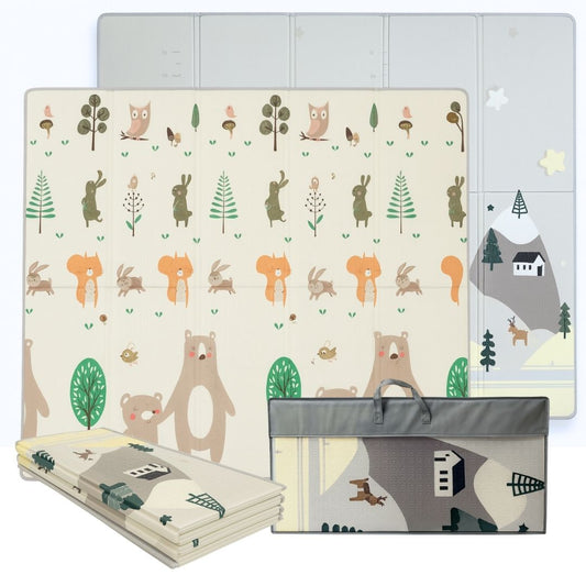 Bathby | Alfombra Plegable Para Bebé 200 × 180 Cm, Reversible Animales/invierno_0