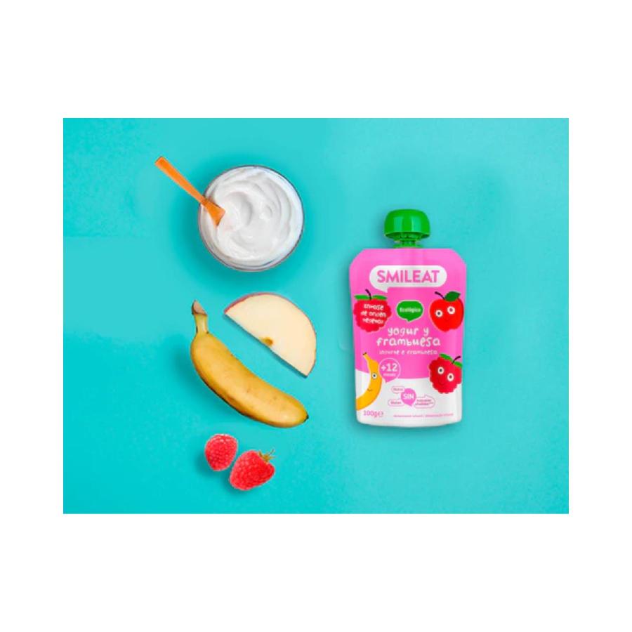 Embalagem de 2 saquetas de iogurte e framboesa ECO Smileat 100 g