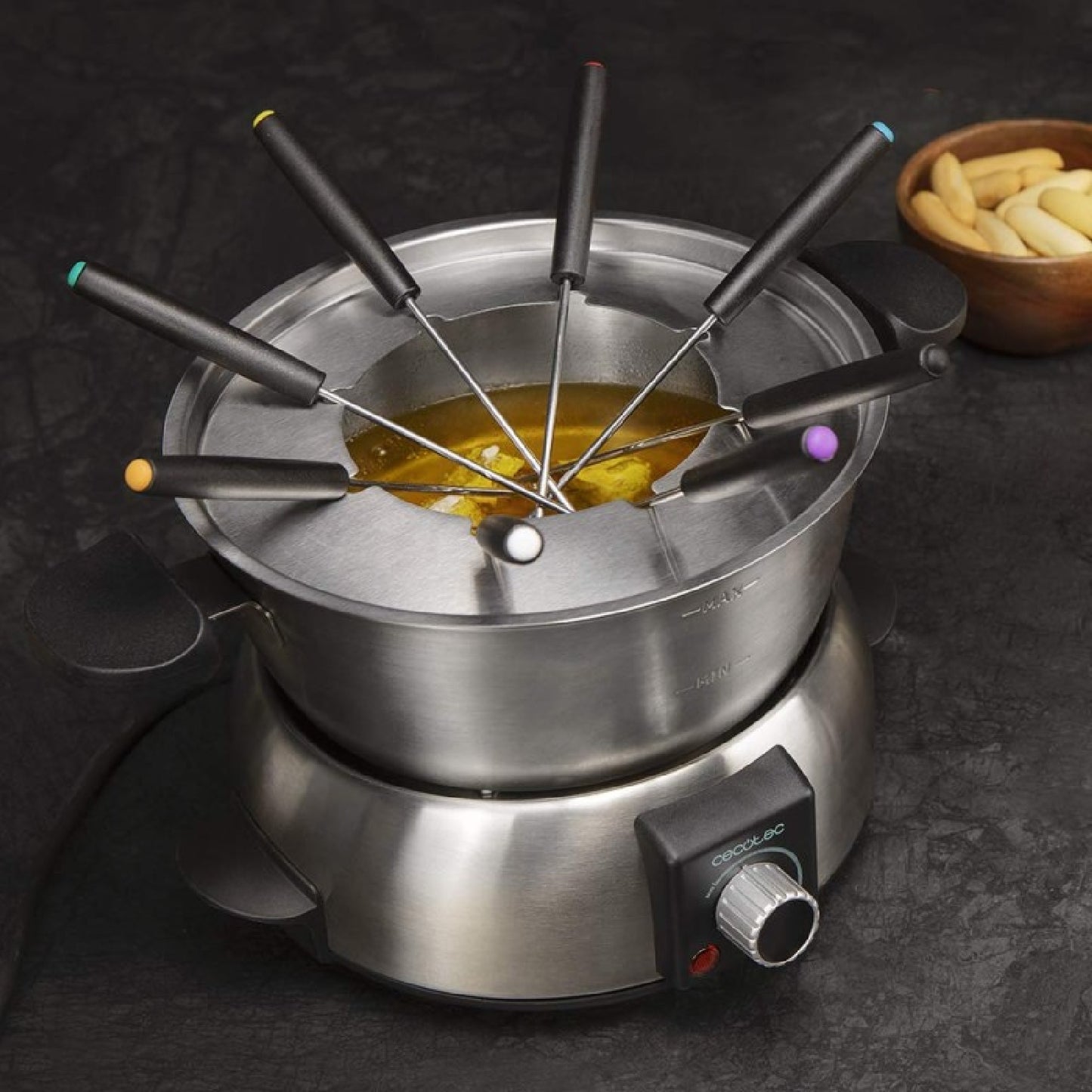 Fondue Eléctrica Fun Gourmetfondue. 1000 W De Potencia, Termostato Regulable, Acero Inoxidable, Para Queso, Chocolate Y Aceite, Incluye 8 Tenedores,_2