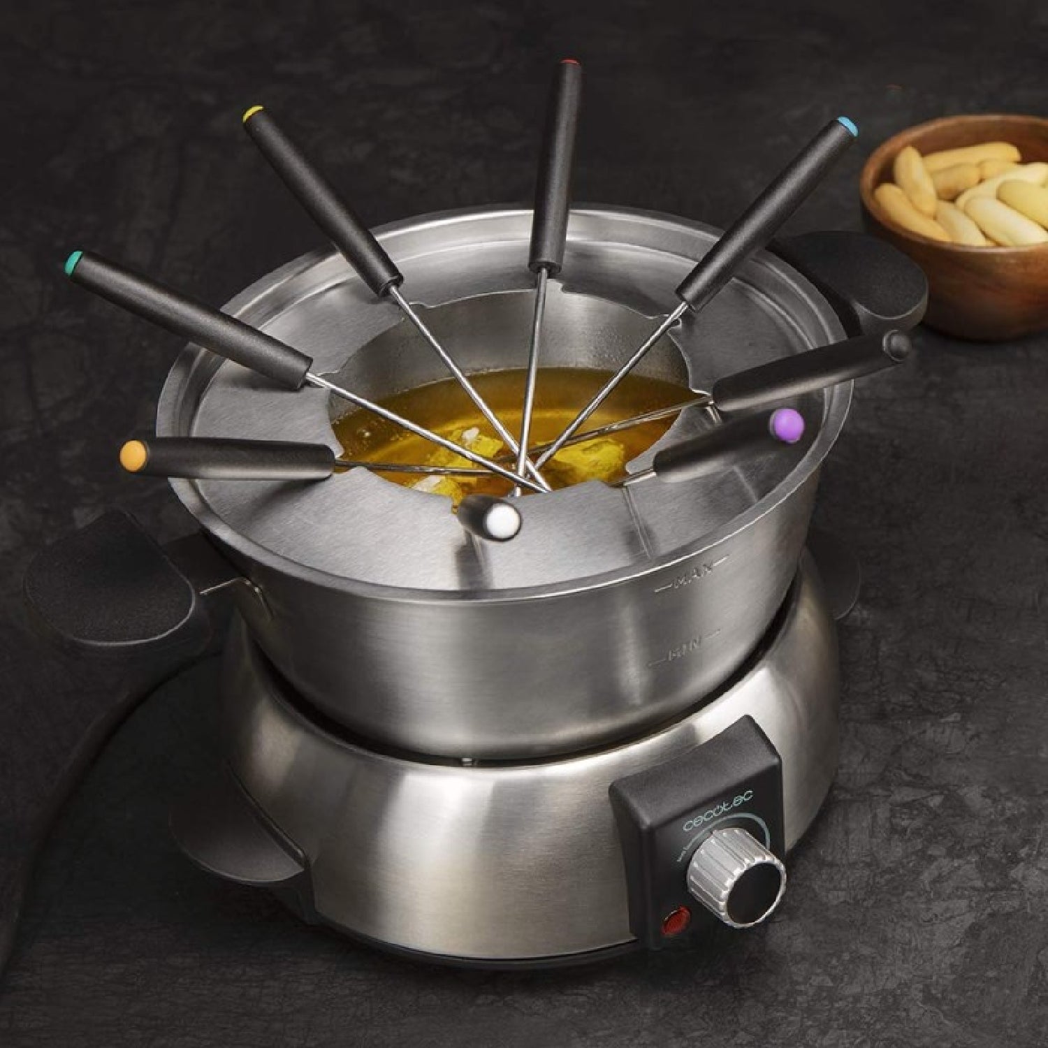 Fondue Eléctrica Fun Gourmetfondue. 1000 W De Potencia, Termostato Regulable, Acero Inoxidable, Para Queso, Chocolate Y Aceite, Incluye 8 Tenedores,_1