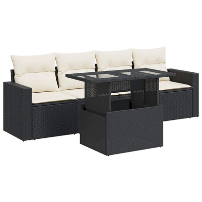 Set De Muebles De Jardín 5 Pzas Y Cojines Ratán Sintético Negro / Vetonek_5