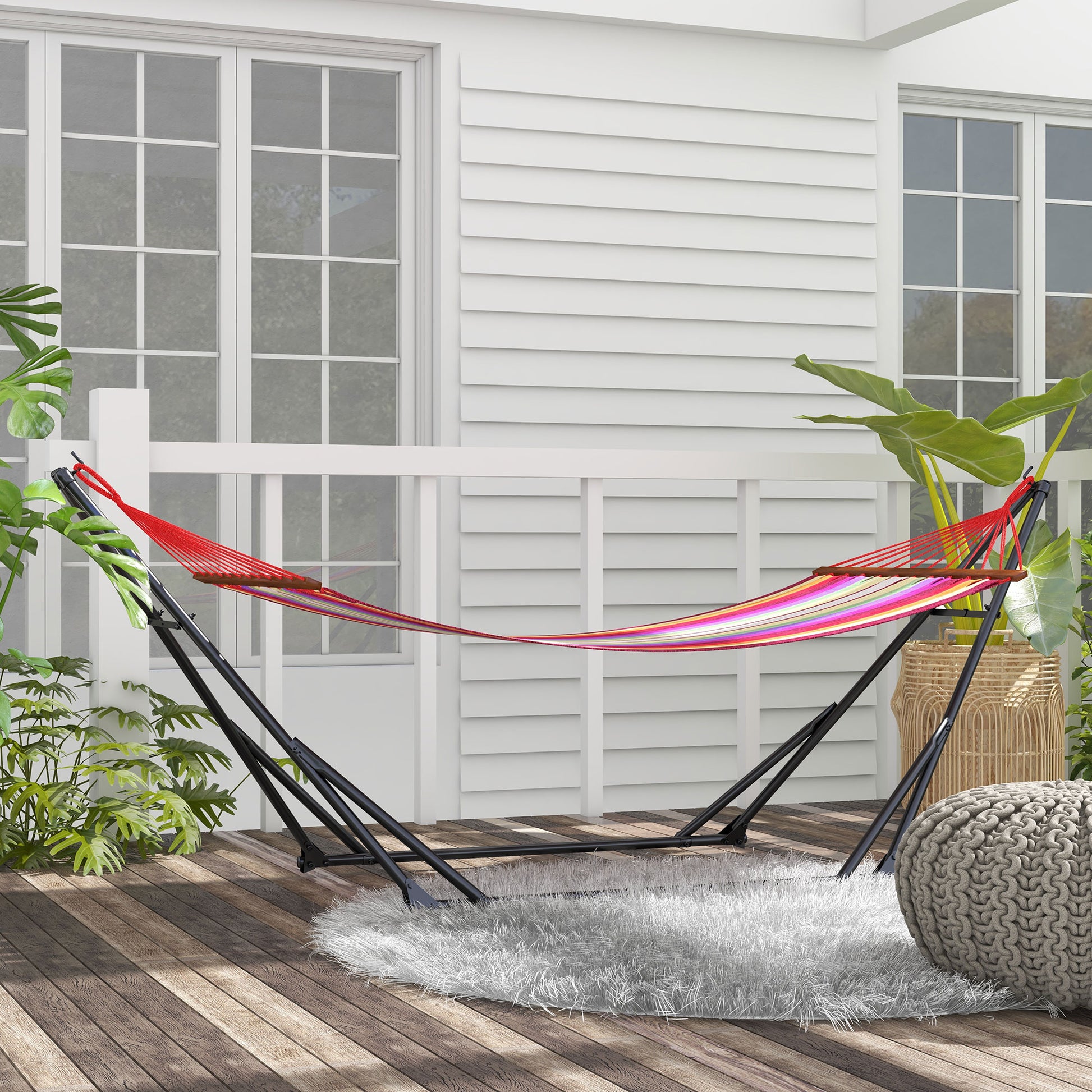Outsunny Soporte Para Hamaca Plegable 2 En 1 Soporte Para Silla Colgante Negro_3