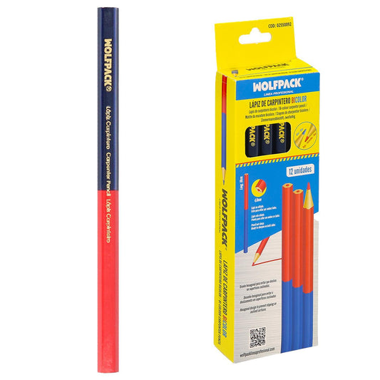 Lapiz Carpintero Bicolor 18 Cm. (12 Unidades) Lapiz Marcador, Lapiz Carpinteria, Marcador Obra Colo Rojo / Azul_0
