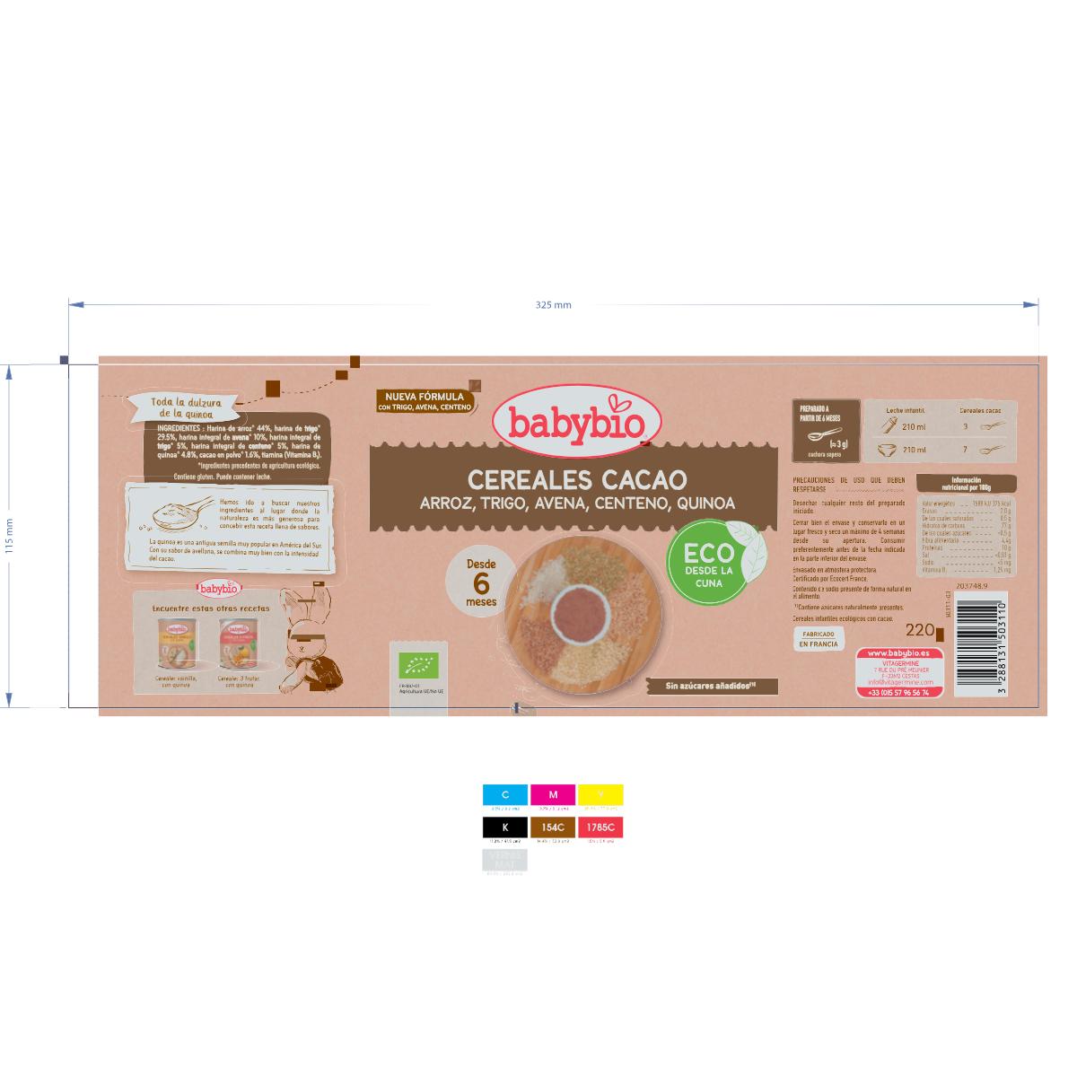 Cereal infantil Babybio com cacau 220g