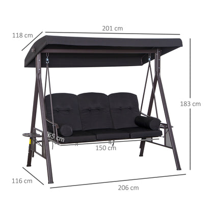 Outsunny Columpio De Jardín Exterior Con Toldo Curvo Y Almohadas De Brazo Negro_2
