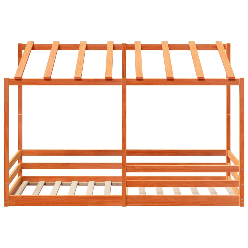 Cama Infantil Con Techo Madera Maciza Pino Marrón 100x200 Cm_3