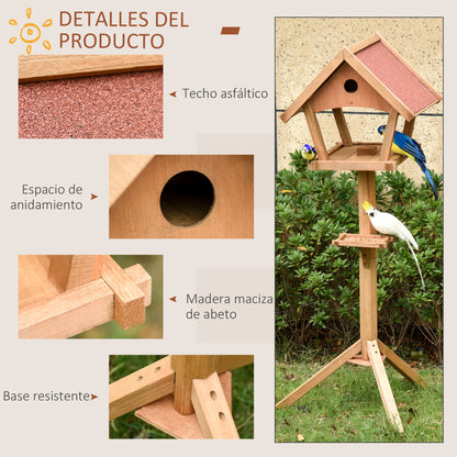 Pawhut Comedero Para Pájaros De Pie De Madera 49x45x139 Cm Con Techo Asfáltico_5