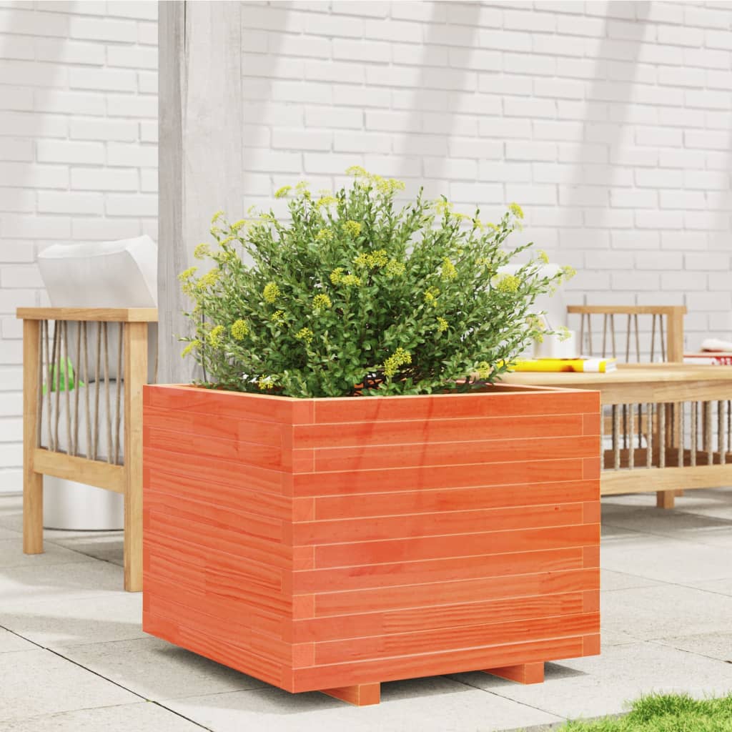 Jardinera Madera Maciza De Pino Marrón Cera 60x60x49,5 Cm_2