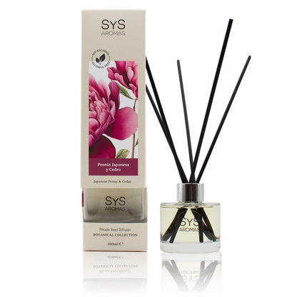 Sys Aromas Ambientador Mikado Peonía Japonesa Y Cedro - Botanical - Sin Alcohol - Larga Duración - 100 Ml Con 5 Varillas_1