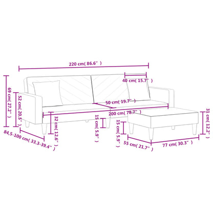 Sofá Cama De 2 Plazas Con Almohadas Y Taburete Tela Negro / Vetonek_5