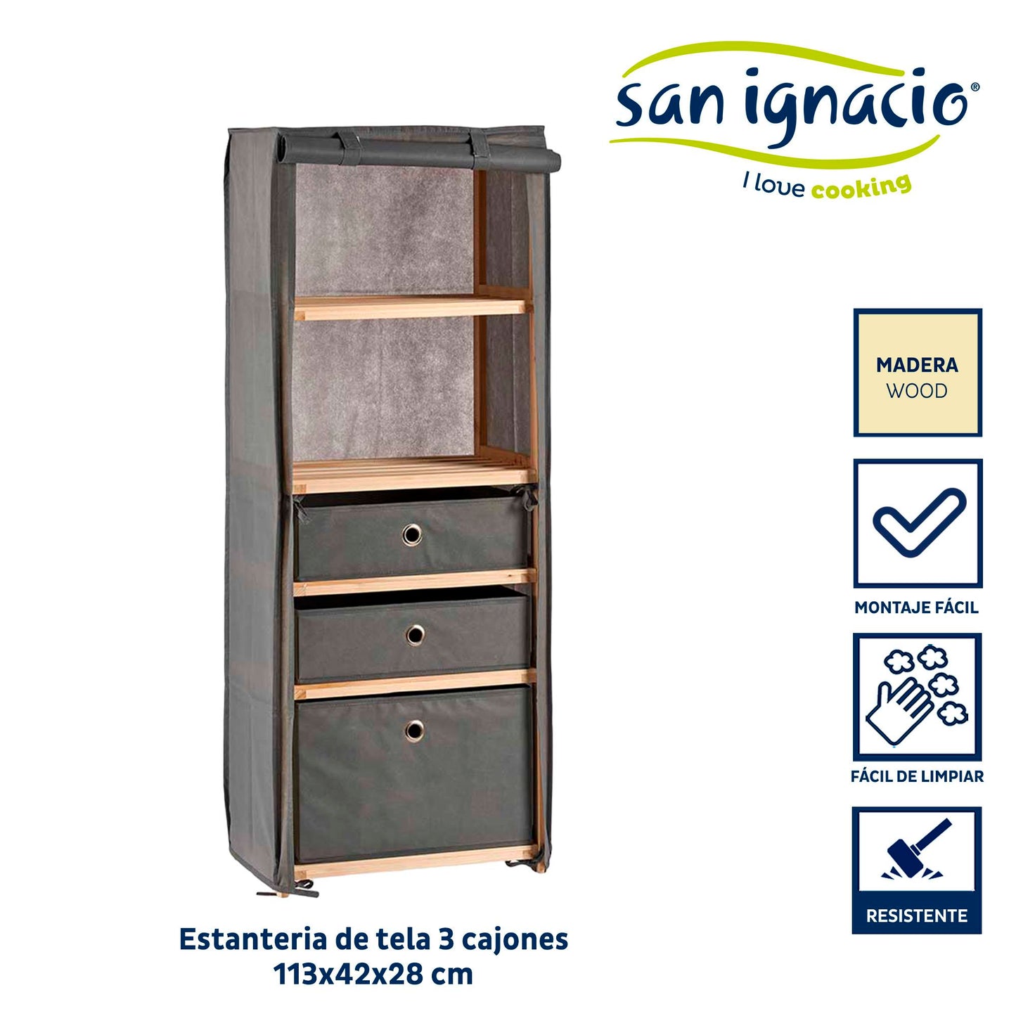Estantería Tela 3 Cajones Gris - Colección Kipit_1