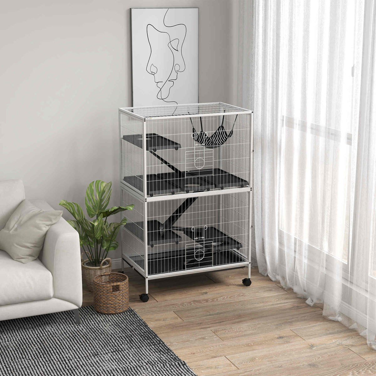 Jaula Para Roedores Pawhut Acero, Pp Blanco 80x52x128 Cm D51-113v00lg_1