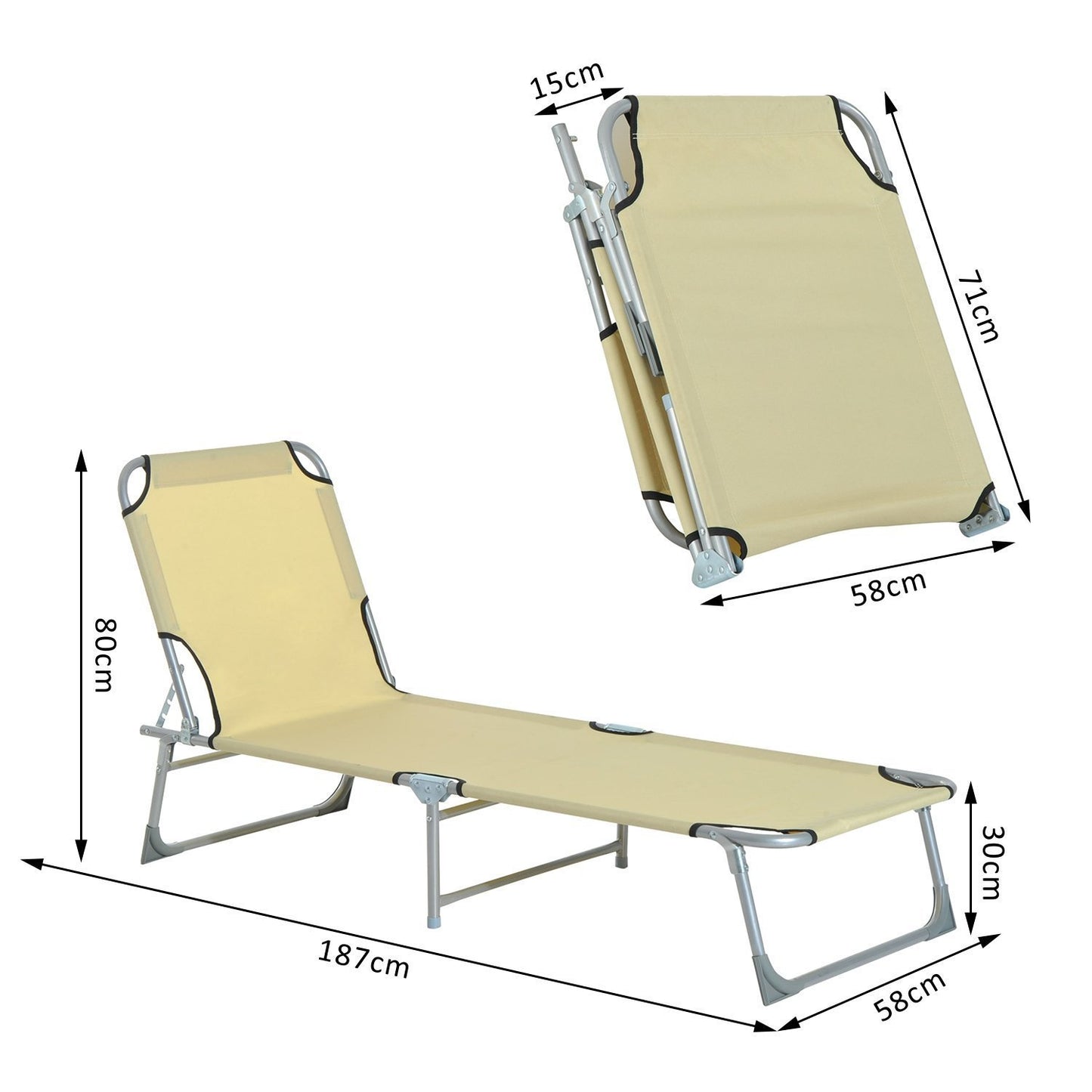 Outsunny Cama De Camping Plegable Tumbona Plegable Carga 120kg 187x58x28cm Beige_2