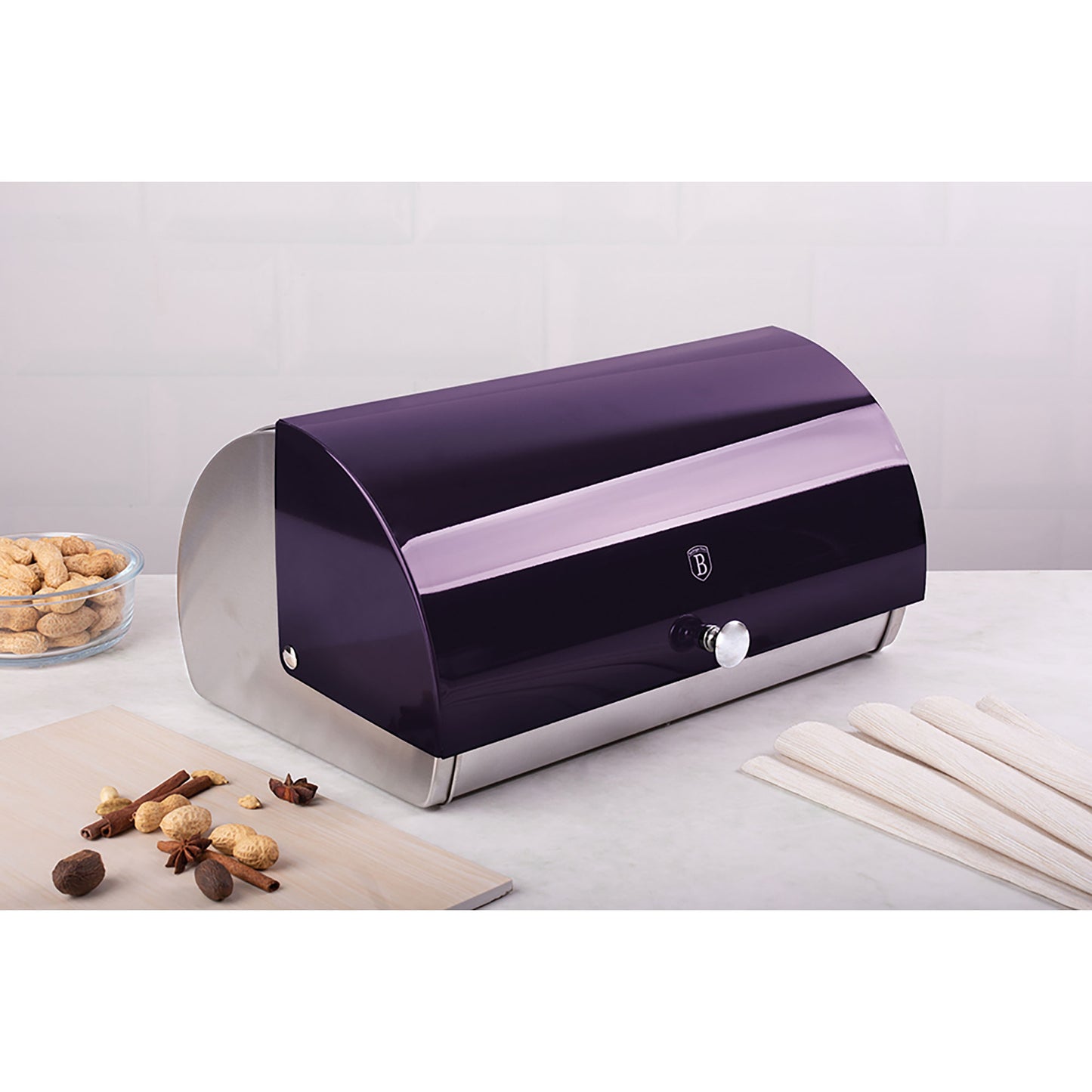 Panera De Mesa Para Guardar Pan Bollería, Tapa Deslizante, Acero Inoxidable, Diseño Moderno Berlinger Haus Purple Eclipse, Morado_2