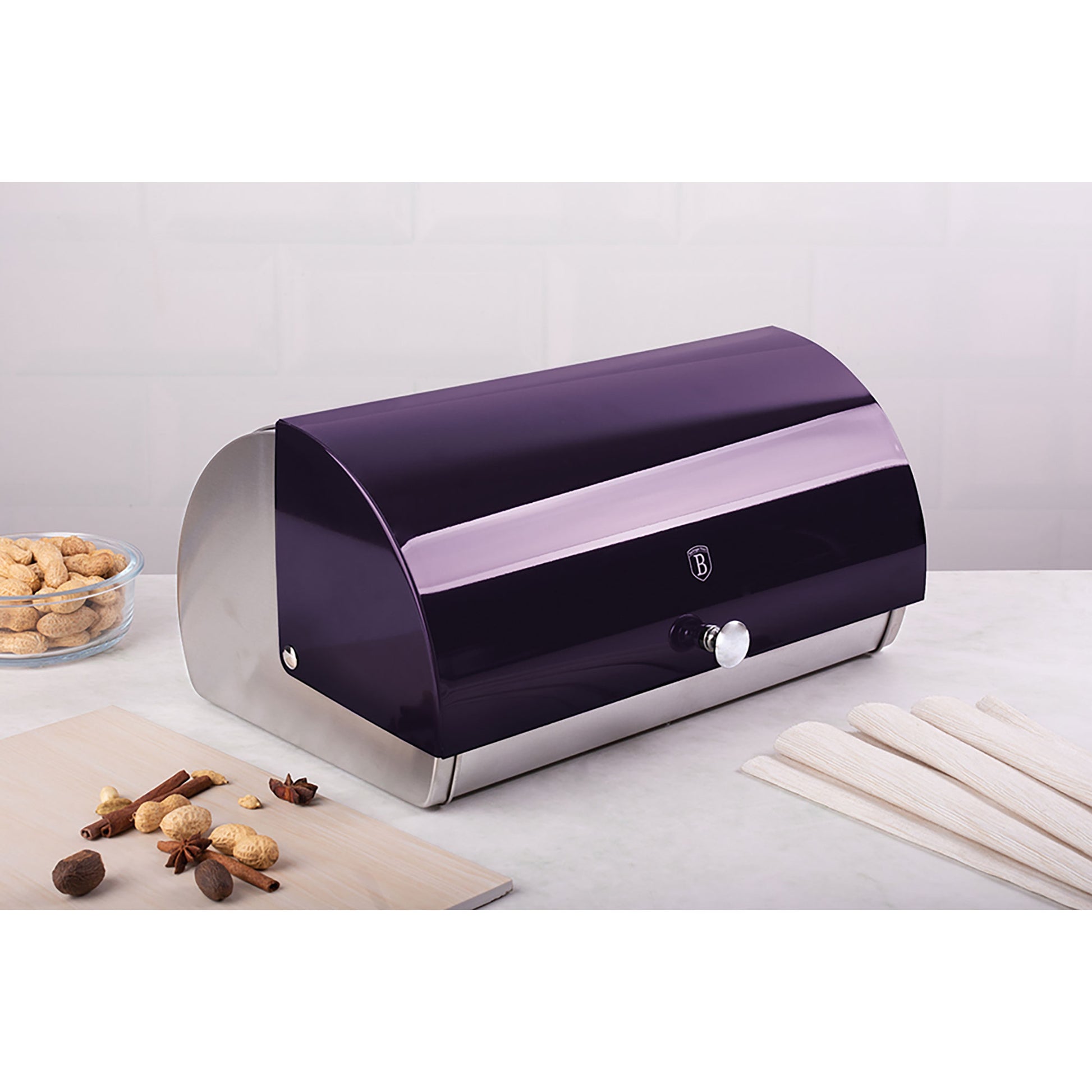 Panera De Mesa Para Guardar Pan Bollería, Tapa Deslizante, Acero Inoxidable, Diseño Moderno Berlinger Haus Purple Eclipse, Morado_2