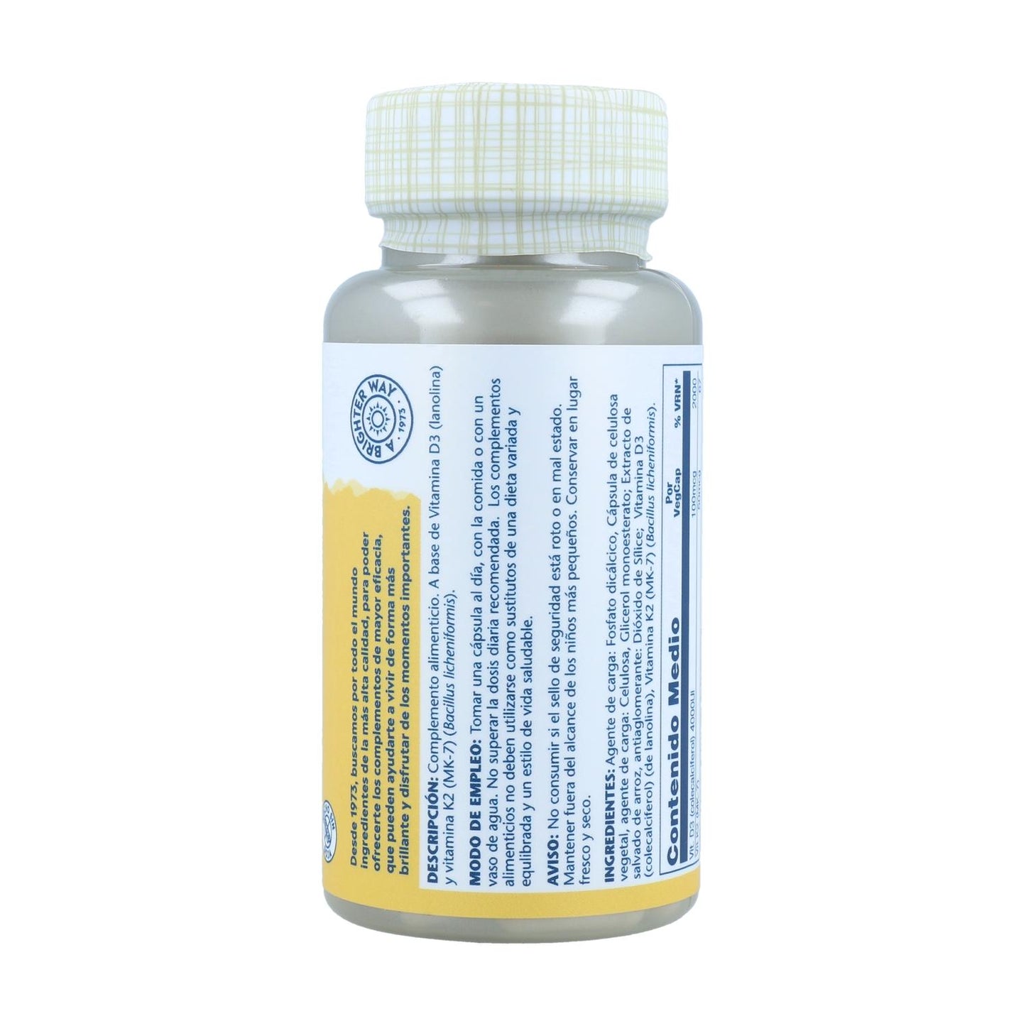 Vitamina D3 e K2 (Mk7) 120 Cápsulas Solaray