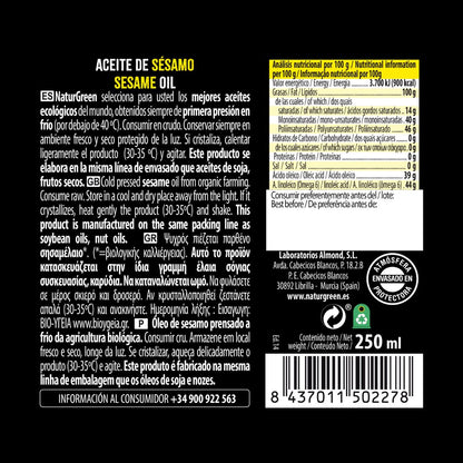 Óleo de sésamo biológico NaturGreen.