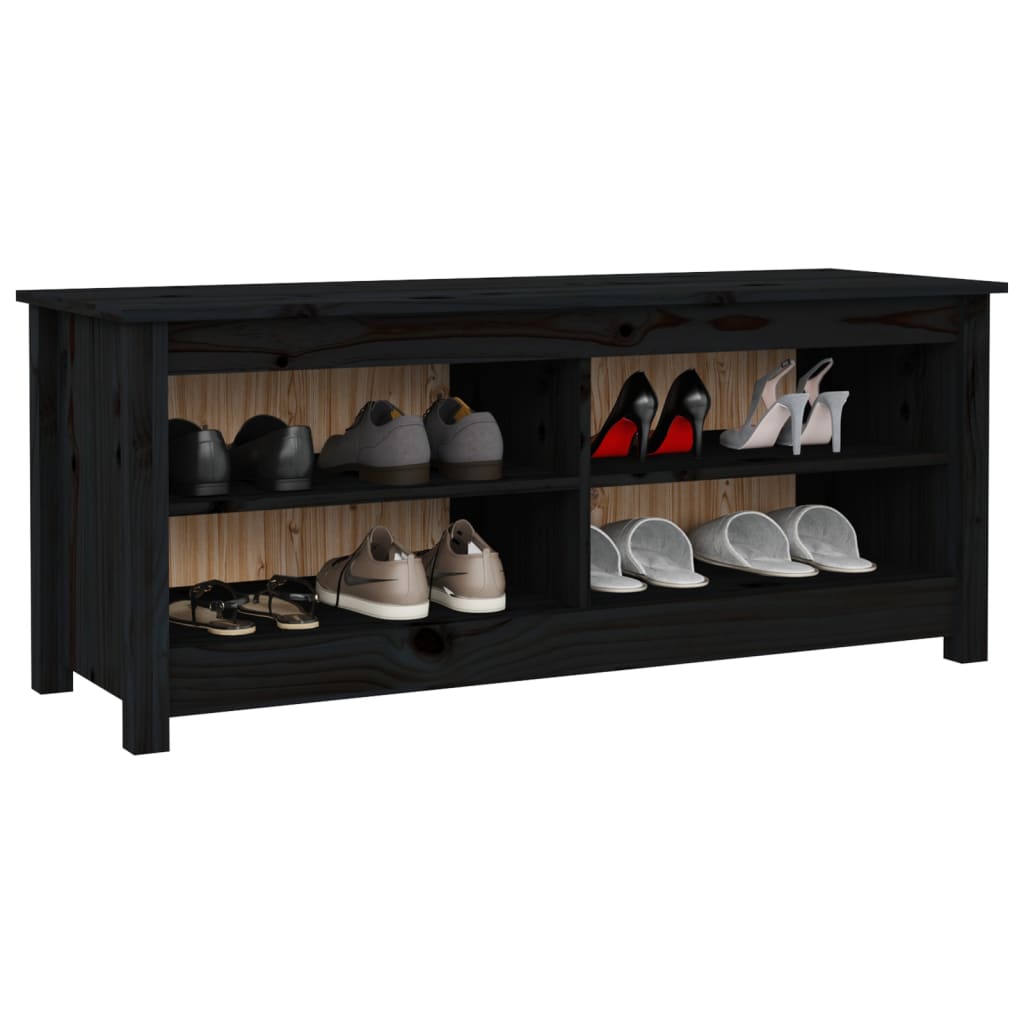 Banco Zapatero Madera Maciza De Pino Negro 110x38x45,5 Cm / Vetonek_2