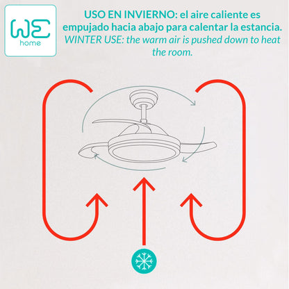 Ventilador Techo LED Ø53x30cm, Silencioso, 6 Velocidades, Luz 3 Tonos, Aspas Retráctiles_3