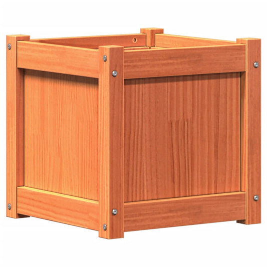 Jardinera Exterior Madera Maciza Pino Marrón Cera 40x40x40 Cm_0