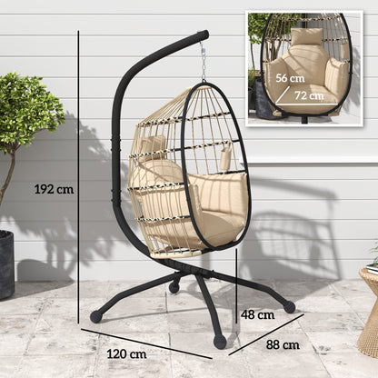 Outsunny Silla Colgante Huevo Con Soporte Cesta Plegable Cojín Carga 120kg Caqui_2