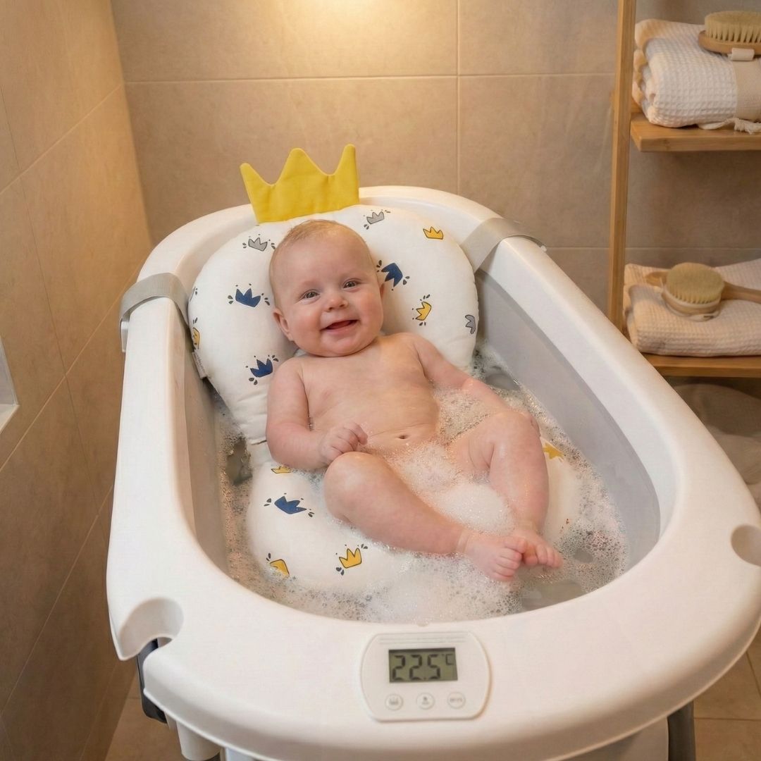 Bathby Cojín De Baño Antideslizante Con Estampado De Coronas Para Bebés, Cómodo Y Seguro_1