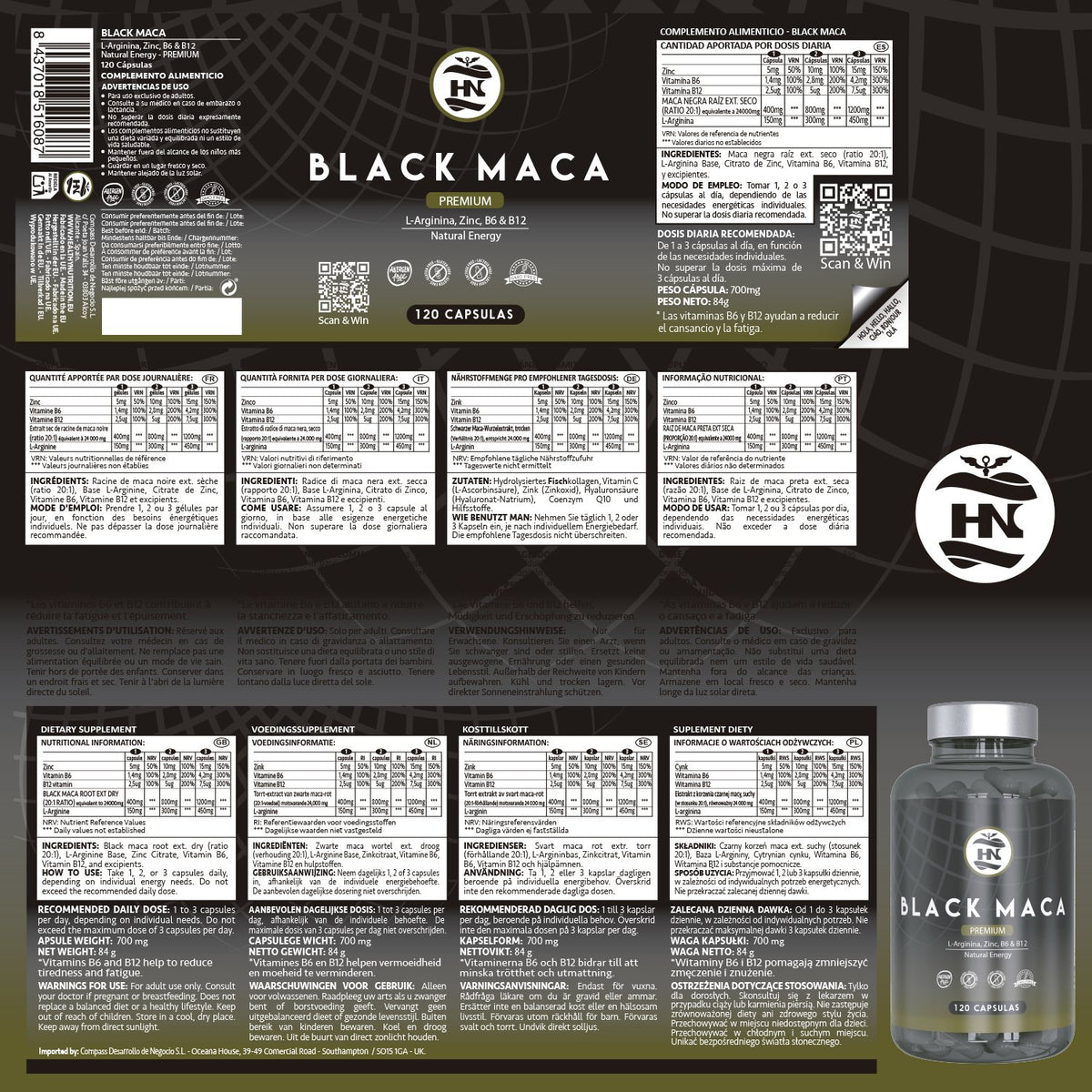 Pack 3 X Black Maca 20:1 Con L-arginina, Zinc Y Vitaminas B6 Y B12 - 3 X 120 Cápsulas Vegetales_2