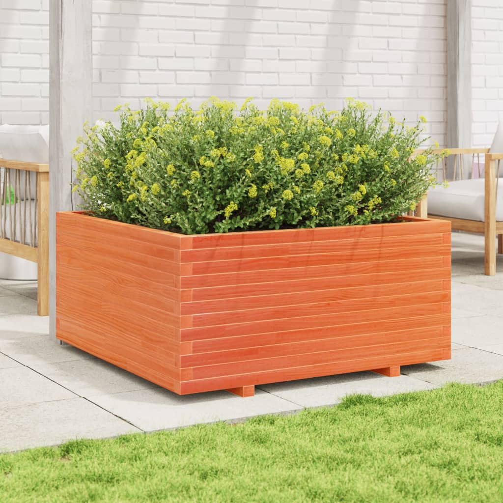 Jardinera Madera Maciza De Pino Marrón Cera 100x100x49,5 Cm_2