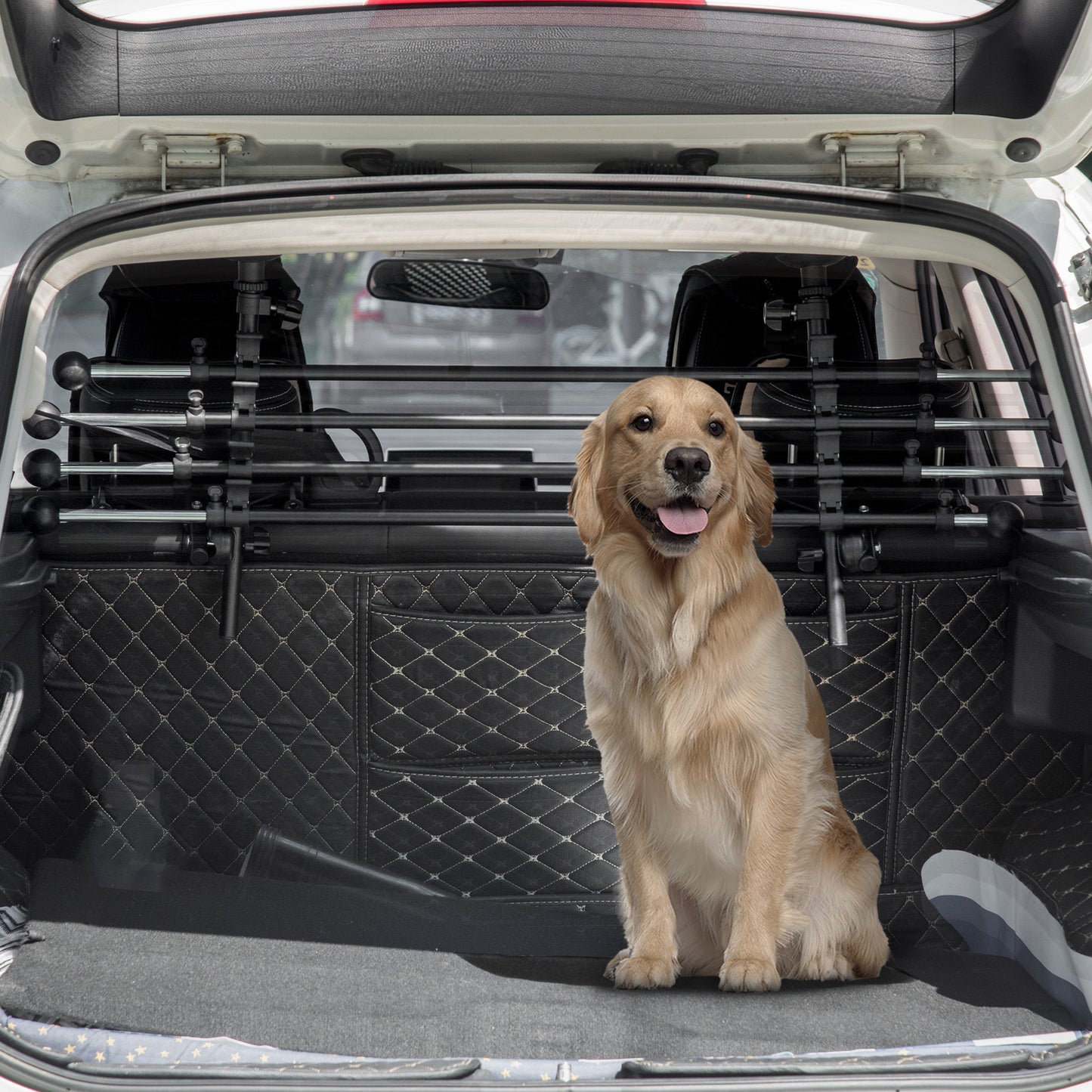 Pawhut Reja Seguridad Coche Para Perros Ajustable En Ancho Altura 85-140x40-50cm_1