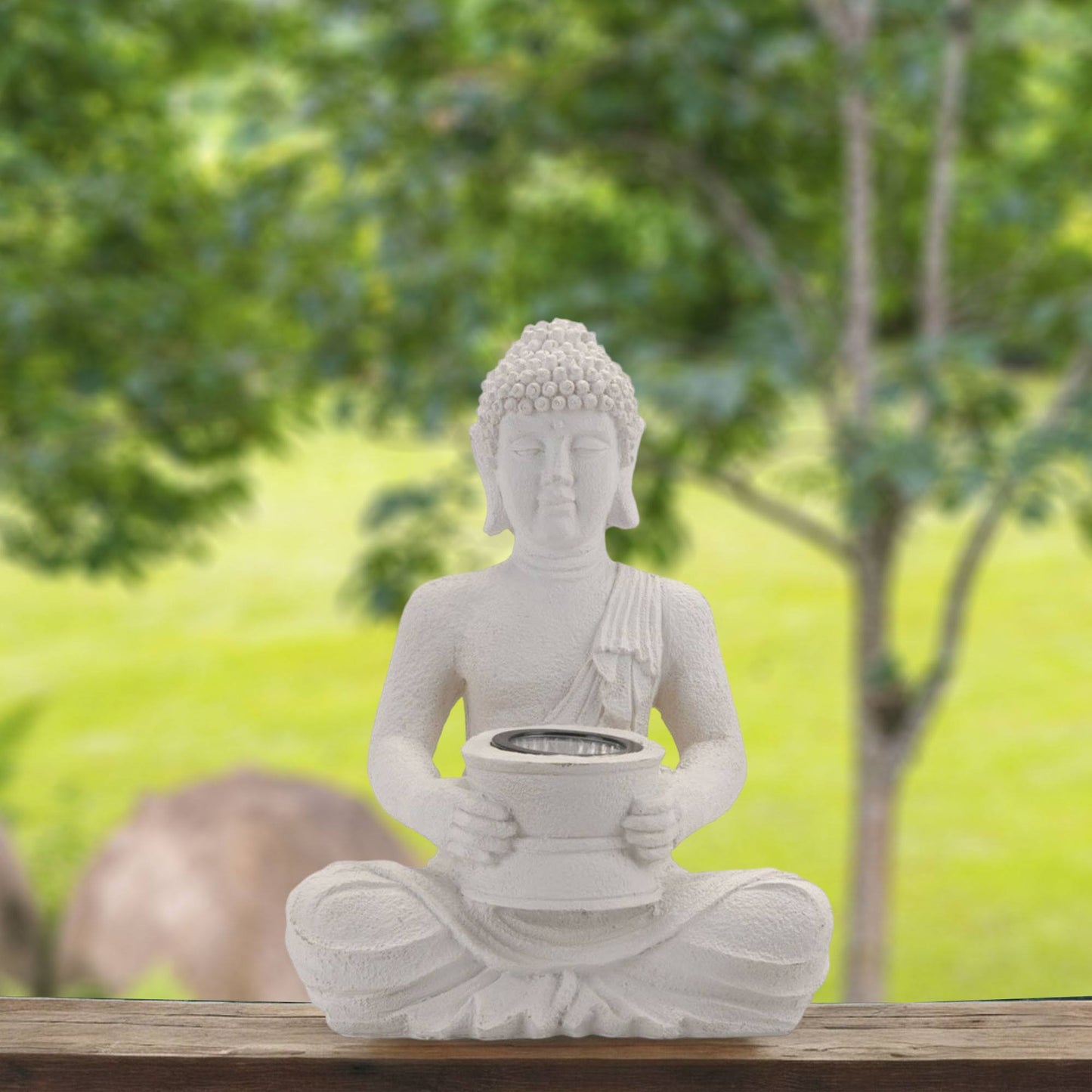 Luz Solar De Buda Polystone Blanco Puro 21x14x28cm_4