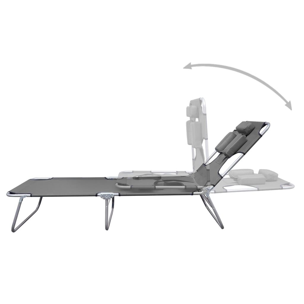 Vidaxl Tumbona Plegable Con Cojín De Cabeza Y Respaldo Ajustable Gris_1