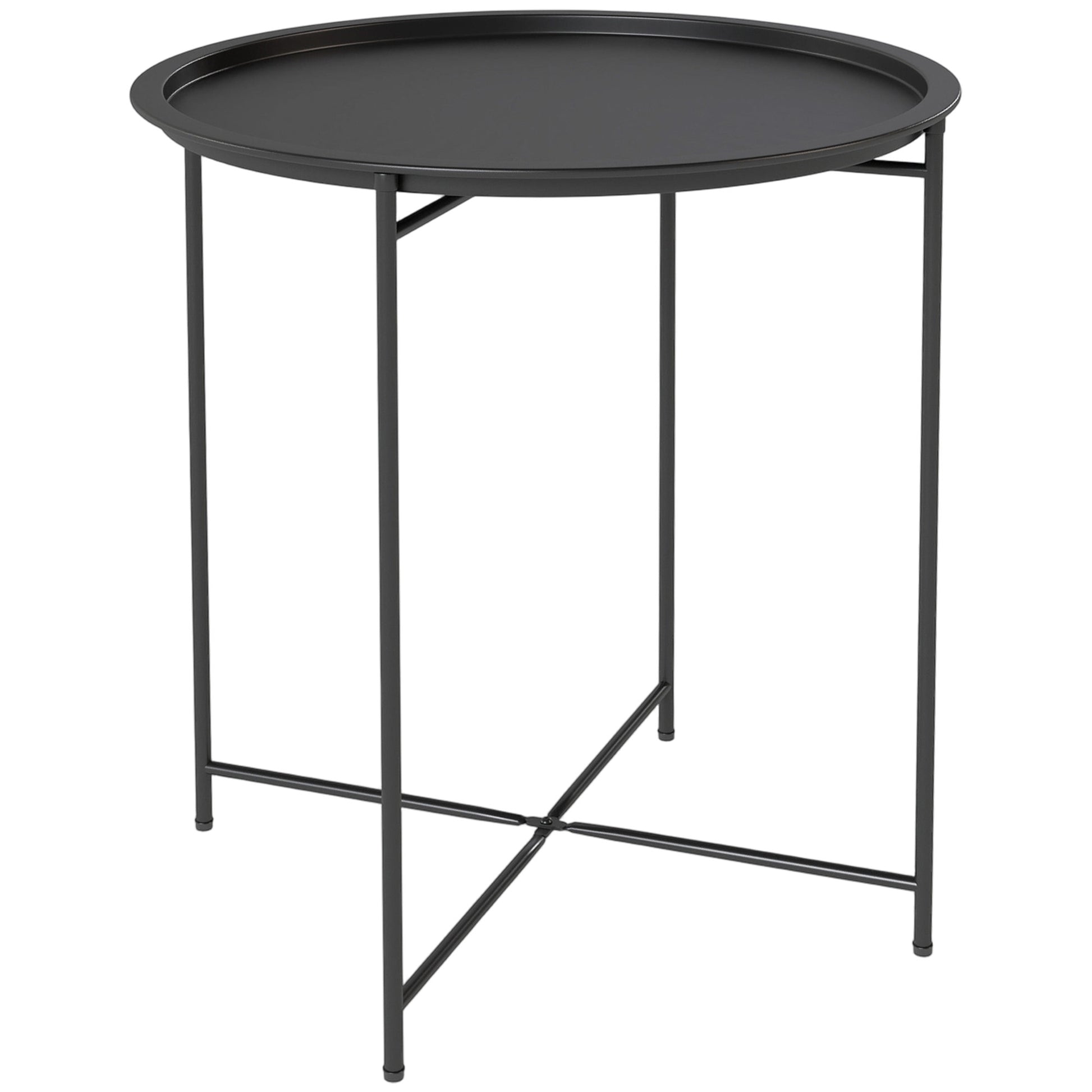 Outsunny Mesa Auxiliar Exterior Redonda Con Bandeja Extraíble Ø46x50 Cm Negro_0