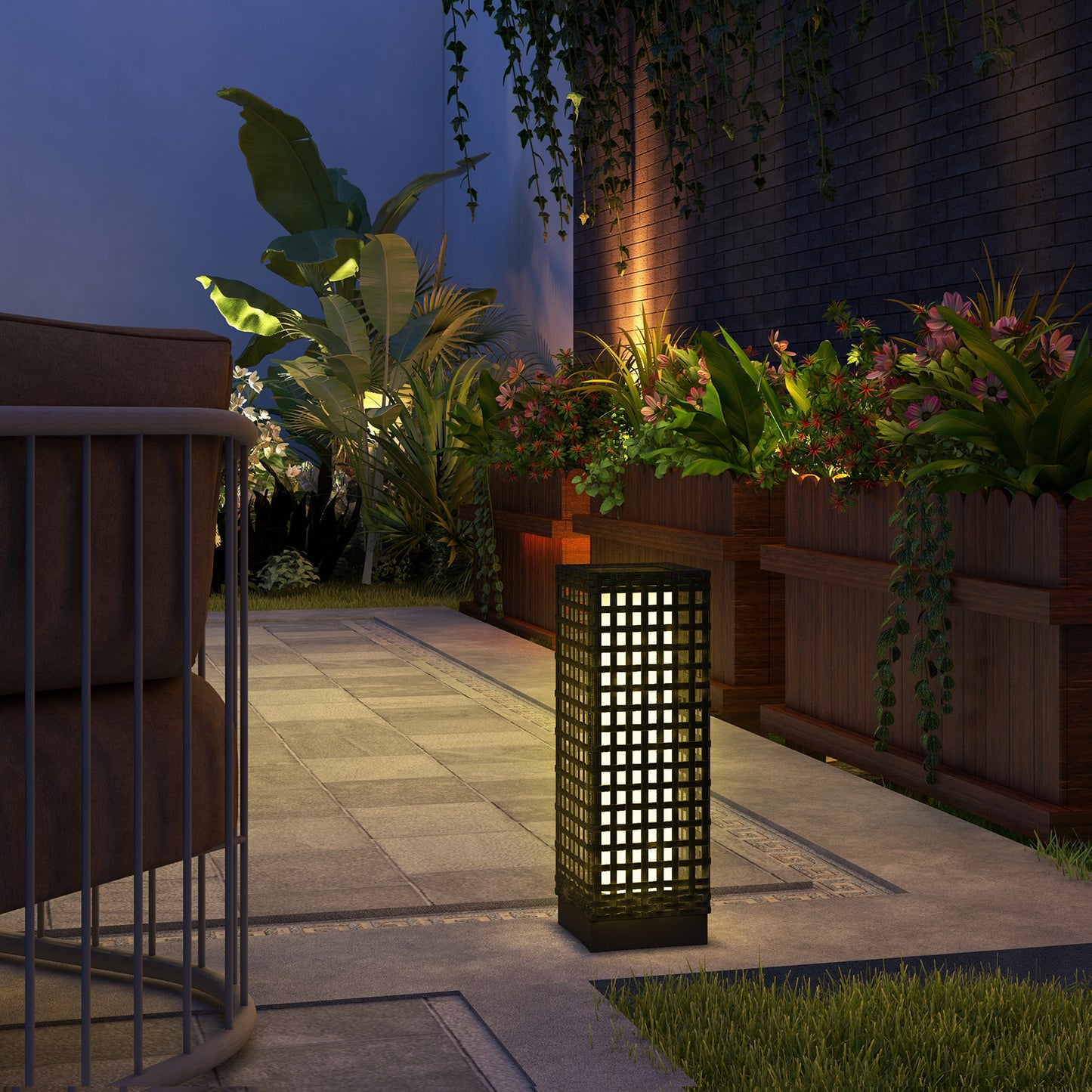 Outsunny Linterna De Jardín De Ratán Sintético Con Luces 15,5x15,5x46 Cm Negro_1