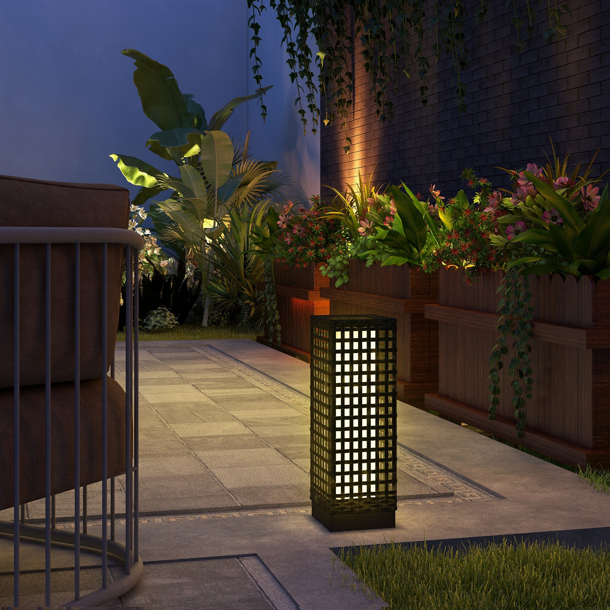 Outsunny Linterna De Jardín De Ratán Sintético Con Luces 15,5x15,5x46 Cm Negro_1