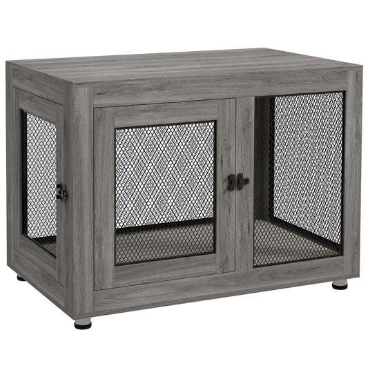Pawhut Jaula Para Perros Grandes Estilo Mueble 94x60x71,5 Cm Gris_0