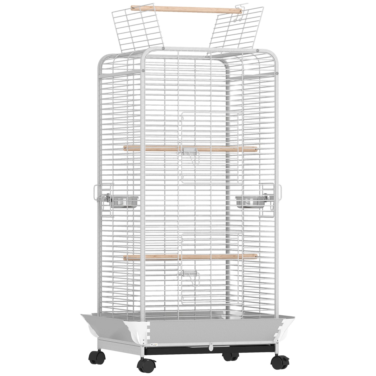 Pawhut Jaula Para Pájaros Con Ruedas Perchas 79x73x146 Cm Gris Claro_0