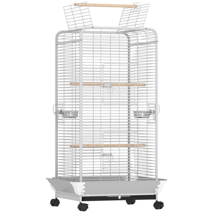 Pawhut Jaula Para Pájaros Con Ruedas Perchas 79x73x146 Cm Gris Claro_0