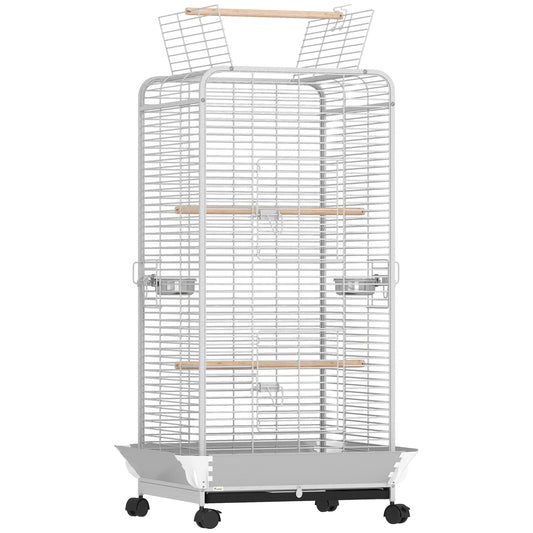 Pawhut Jaula Para Pájaros Con Ruedas Perchas 79x73x146 Cm Gris Claro_0