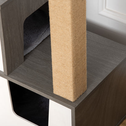 Pawhut Árbol Para Gatos De Madera Con Cuevas Cojines Plataformas Postes Rascador_3