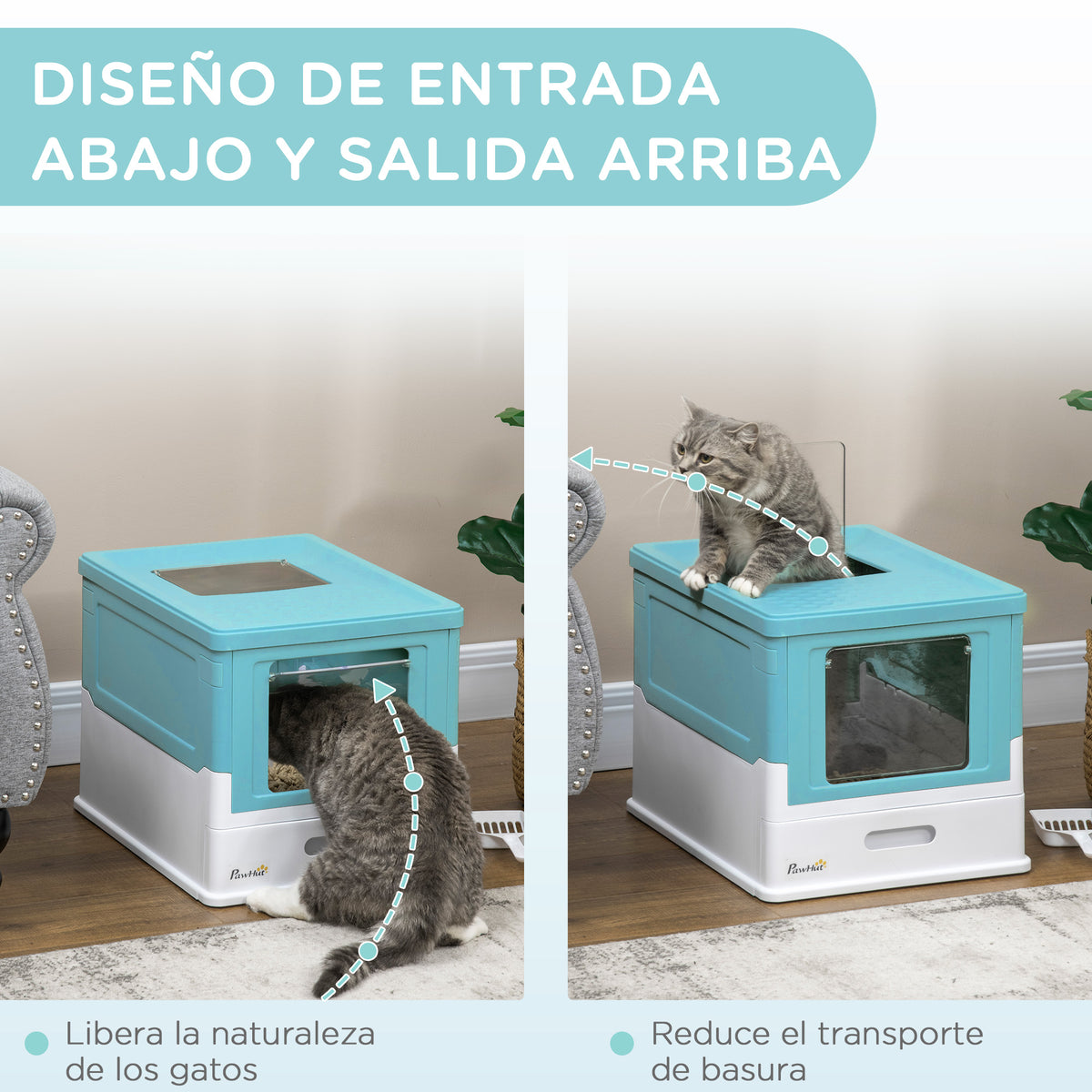 Pawhut Caja Arena Plegable Para Gatos Con Cubierta Desmontable 47,5x35,5x36,7 Cm_4