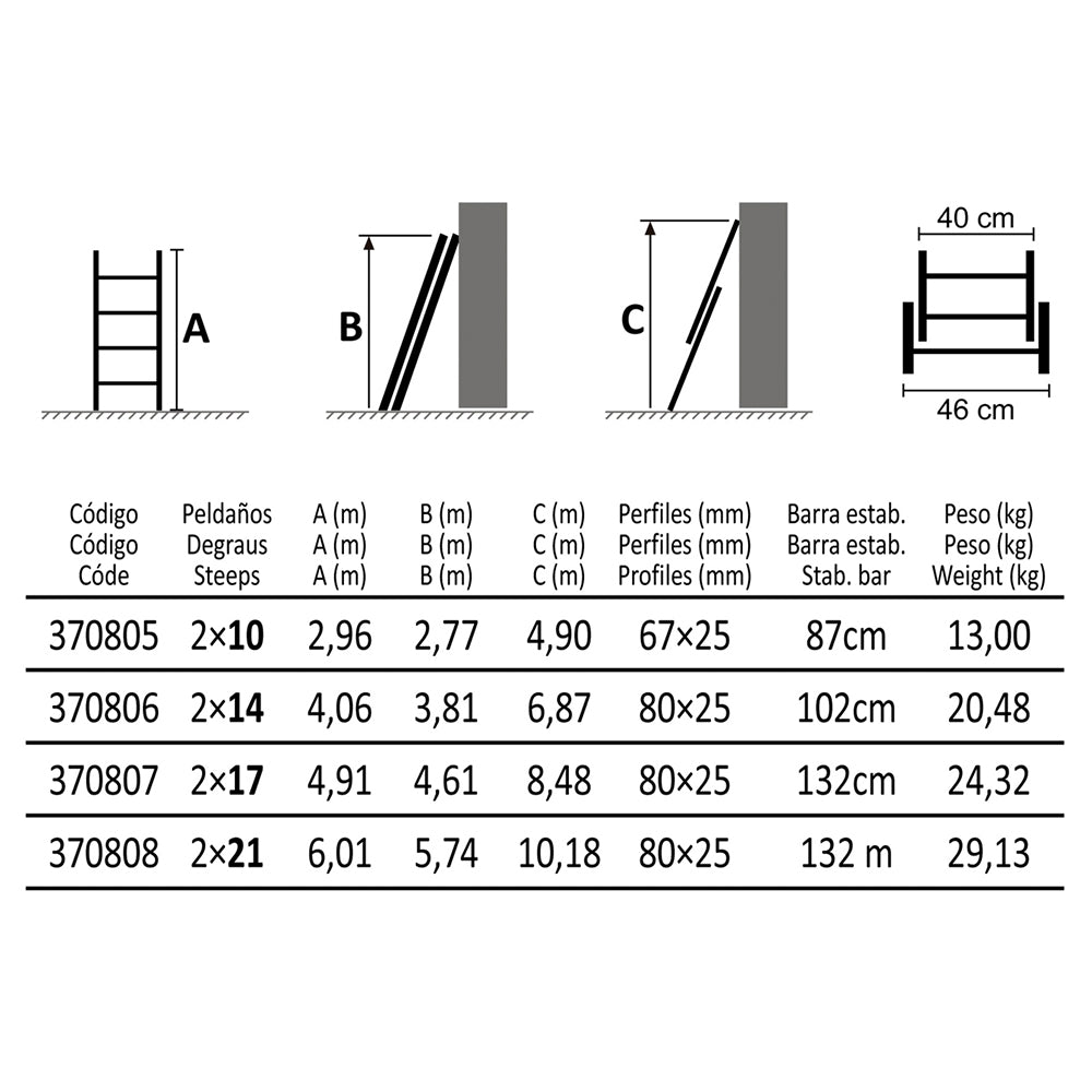 Escalera Aluminio Extensible Con Cuerda - 14 Peldaños 4x4_1