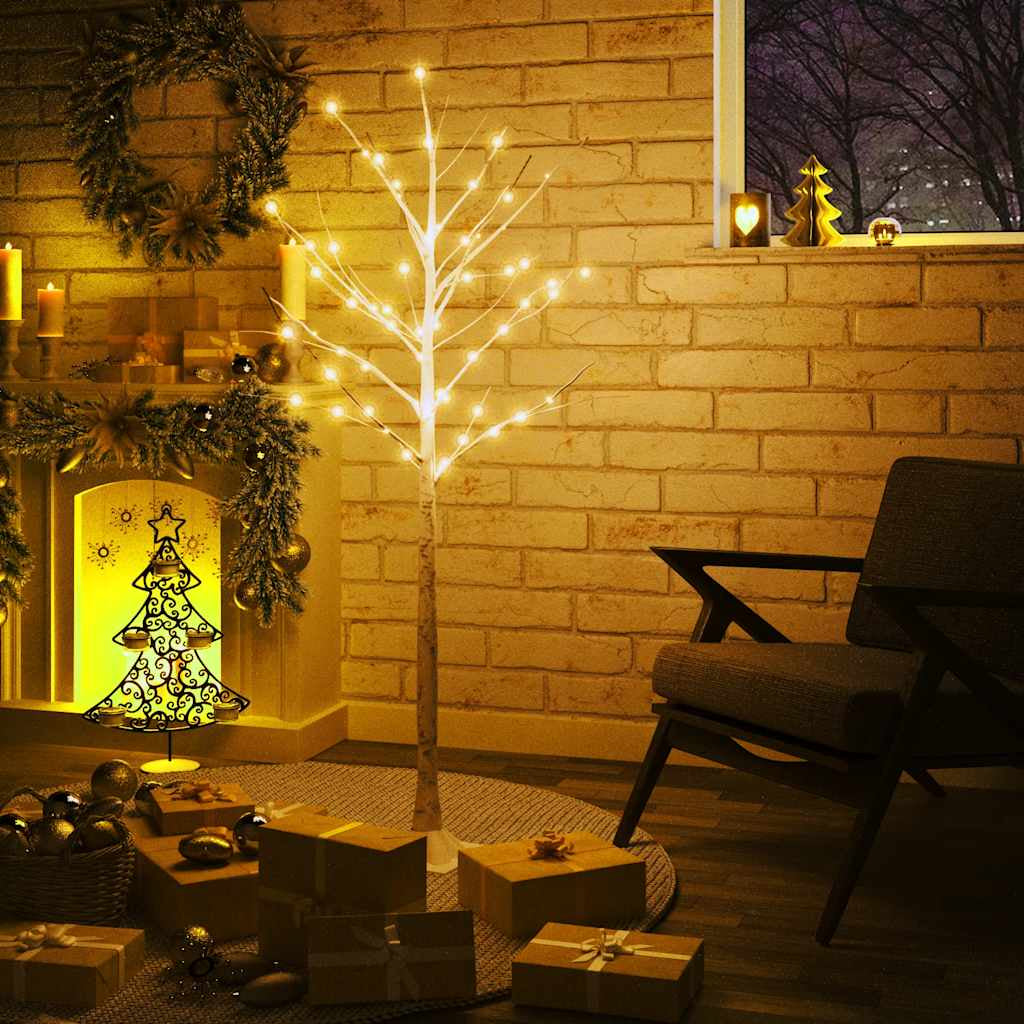 Vidaxl Abedul Artificial Blanco Con 72 Leds Blanco Cálido 150 Cm_1