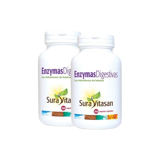 Embalagem de 2 enzimas digestivas Sura Vitasan, 100 cápsulas