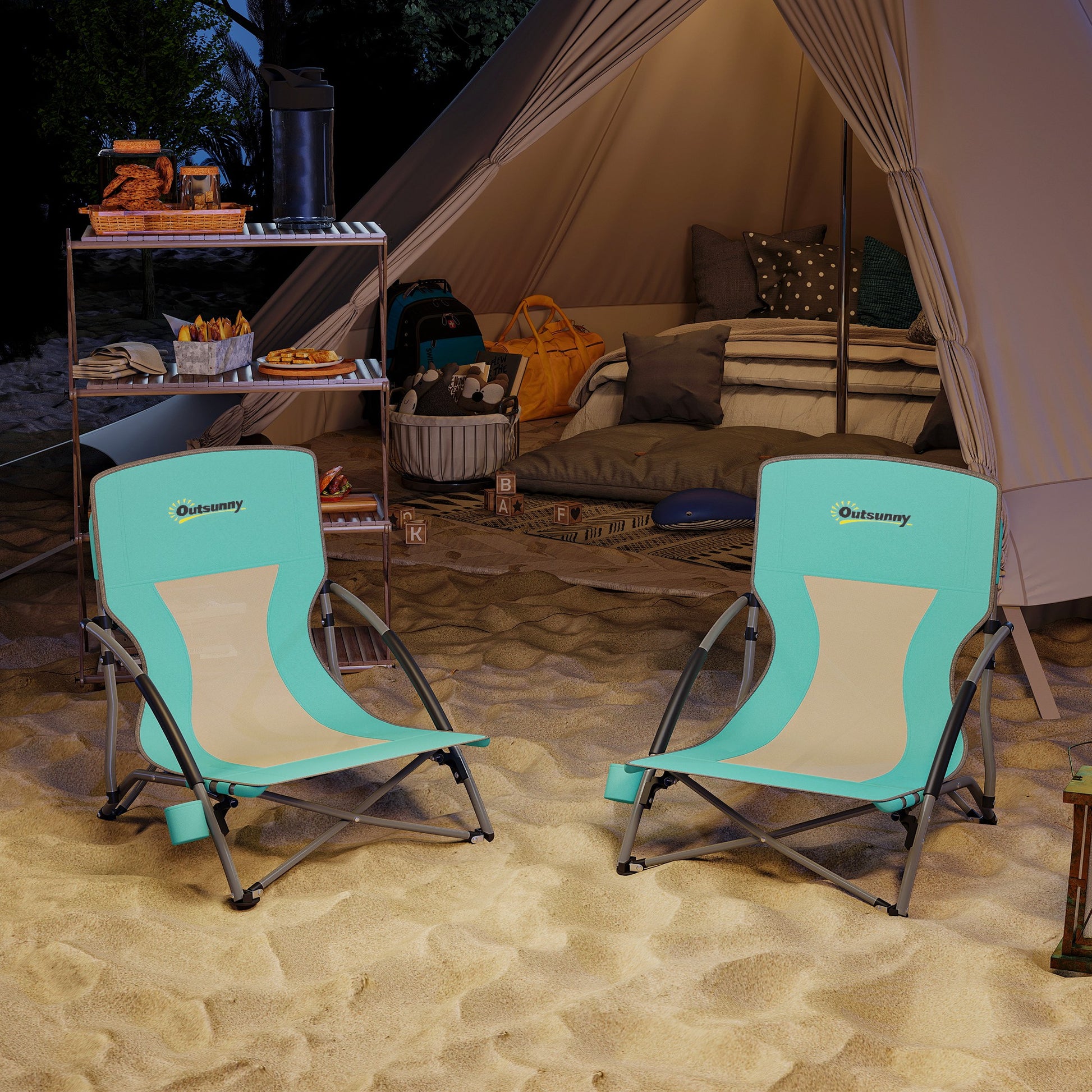 Outsunny Pack De 2 Sillas De Playa Plegables Ligeras Con Respaldo De Malla Azul_3