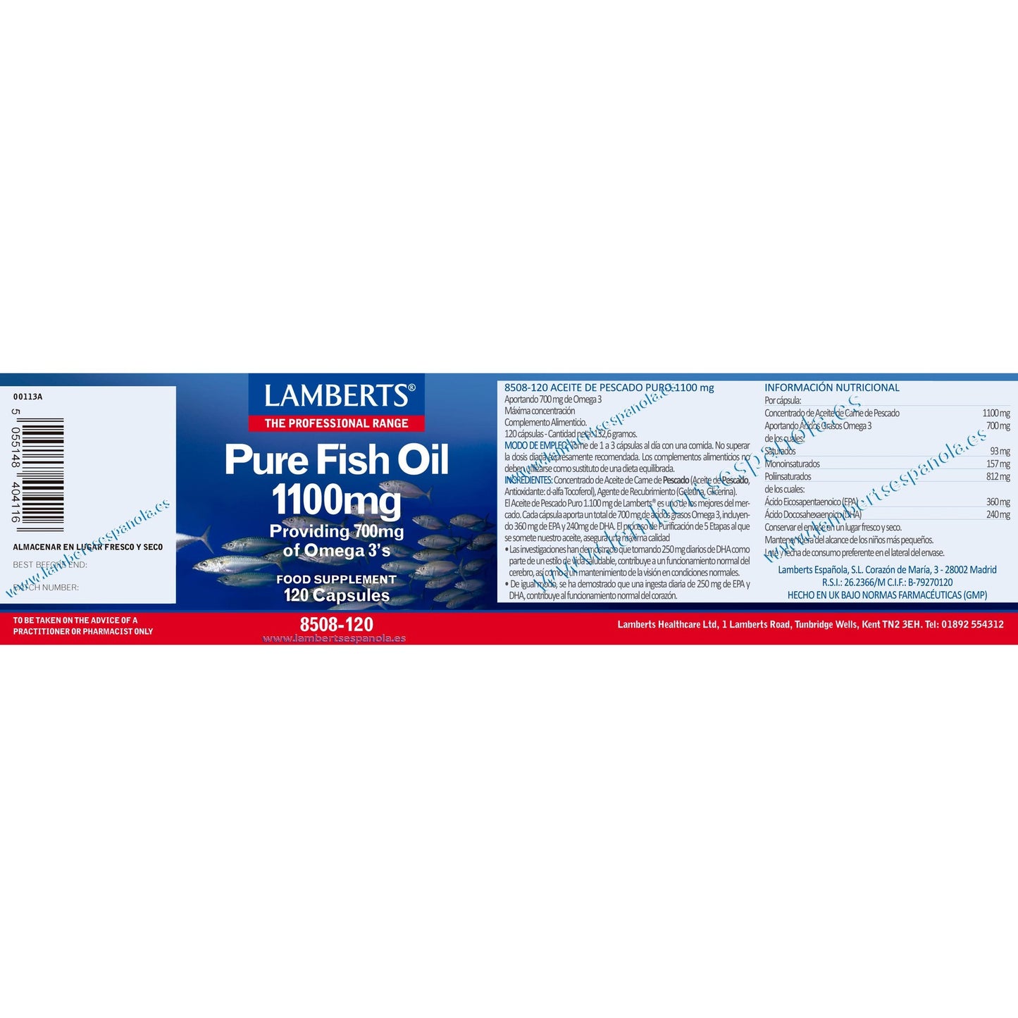 Óleo de peixe puro Lamberts 1100mg
