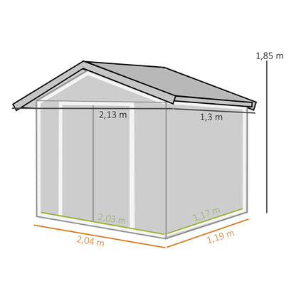 Outsunny Caseta De Jardín 213x130x185 Cm Con 2 Puertas Correderas Y 4 Ventanas_2